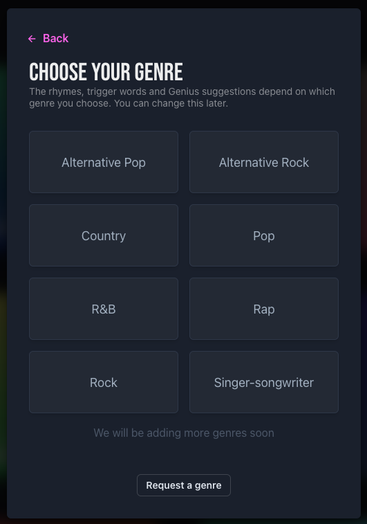Choose a genre for your song ideas
